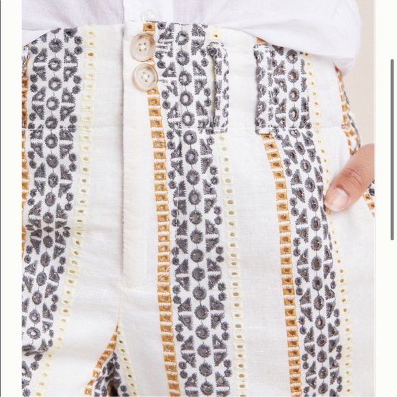 Anthro Linen Pants Eyelet Stripes - Picture 3 of 7